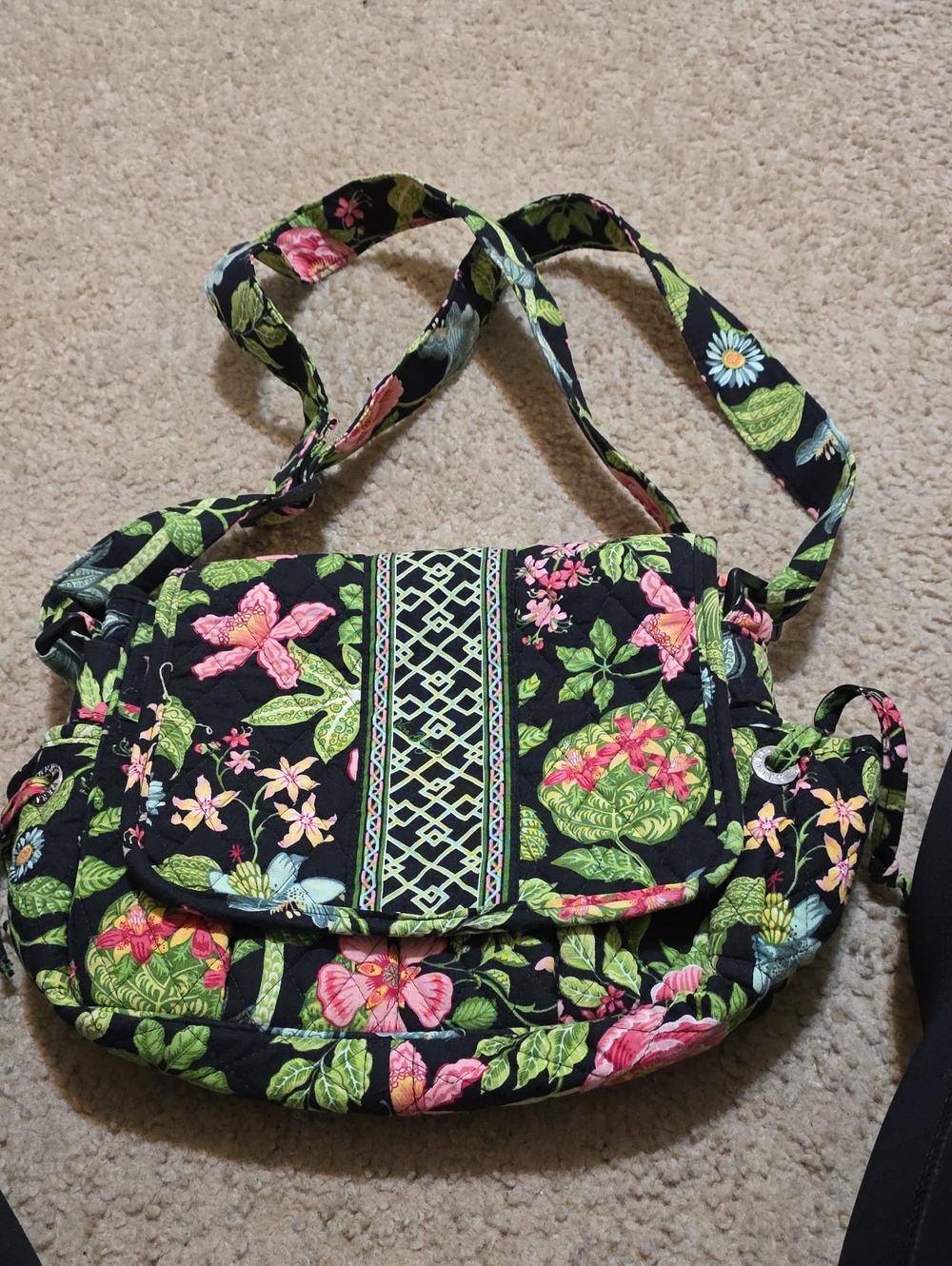 Vera Bradley Floral Quilted Crossbody Bag in Black and Pink